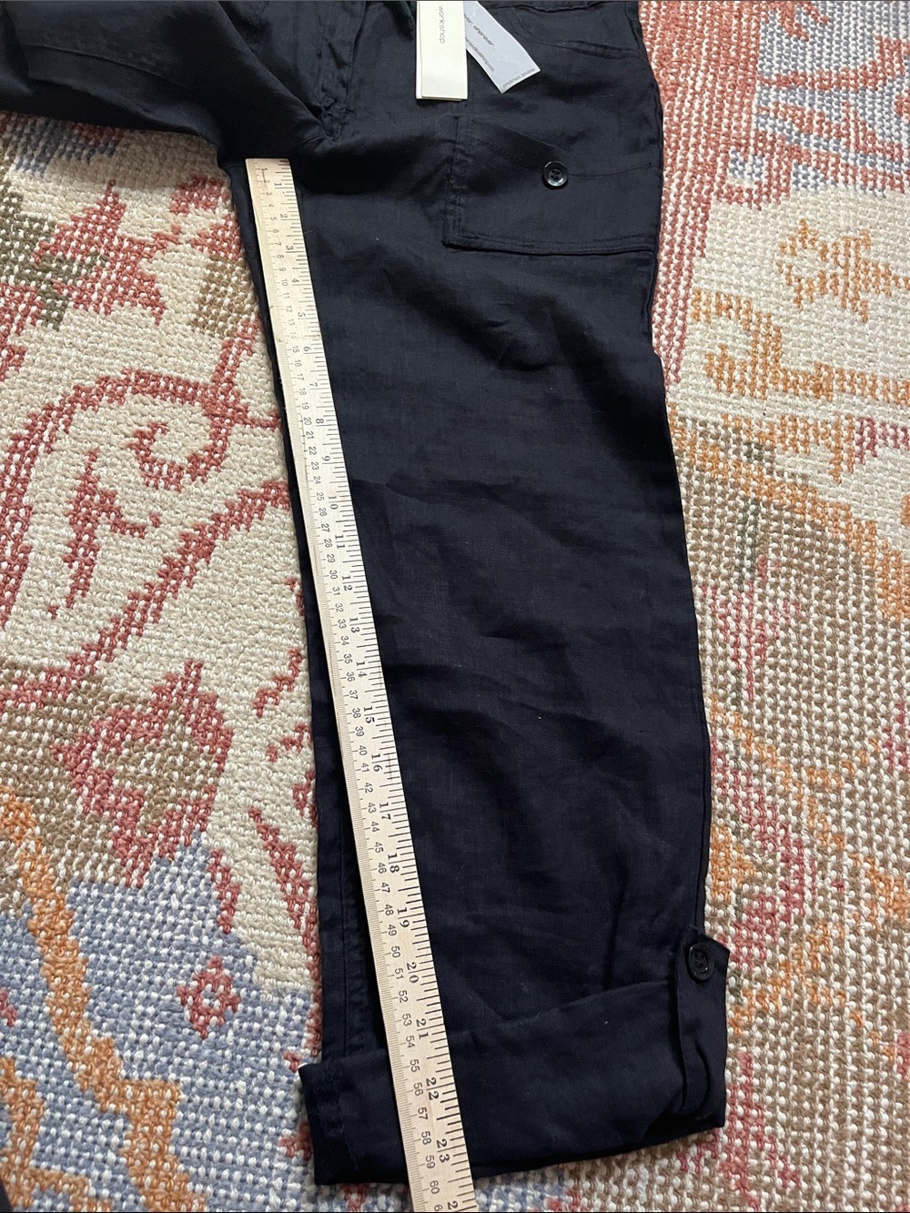 NWT Workshop by Andrea Jovine Linen Utility Cargo Pants Size 4 Black - Picture 4 of 7